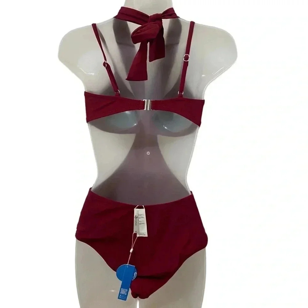 New Cupshe Red Cutout One Piece Swimsuit - Picture 3 of 7